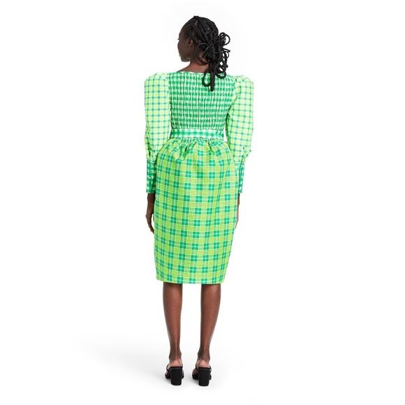 Plaid Long Sleeve Smocked Tie Waist Dress - Picture 4 of 4